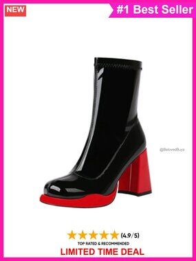 Gogo Boots Platform Chunky Heel Ankle Boots Square Toe Mid Calf Side Zippers